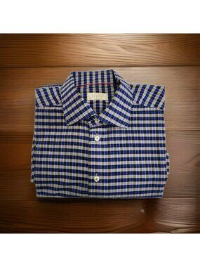 Eton Shirt Contemporary Blue Gray Checked Long Sleeve Button Up Shirt 43 17